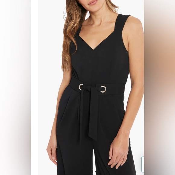 London Times Tie Waist Sleeveless Wide Leg Jumpsuit, Size 12, BLACK, NWT - Picture 4 of 4